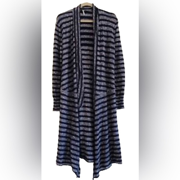 Free People Forget Me Knot Navy Striped Duster Cardigan - Picture 2 of 9